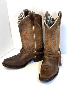 Stivali donna Loredo pelle western punta quadrata ricamati treccia accento 7,5 M - Foto 1 di 13
