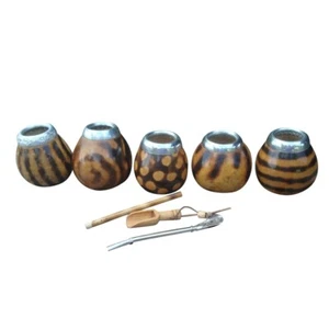 Argentina Mate Gourd Natural Hand Made Tea Cup Straw BONUS Spoon Yerba Mate - Picture 1 of 3