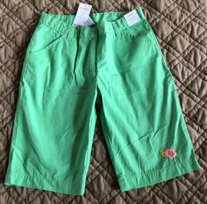 Gymboree Coral Reef 12 NWT Bermuda Shorts Green Embroidered Flower Vintage 2007 - Picture 1 of 4