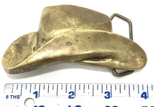 Cowboy Hat Belt Buckle Cowgirl 3D Iconic 70s Solid Brass Western Vintage Taiwan