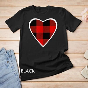 Camiseta unisex corazón de San Valentín a cuadros roja y negra - Imagen 1 de 15