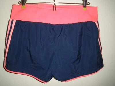 #E Pantalones Cortos Mujer Adidas M Azul Marino Rosa con Breve Atlético Deportes Banda Ancha Foto 1 de 4