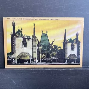 Grauman's Theater Hollywood CA California cartolina d'epoca in lino 1951 posta - Foto 1 di 2