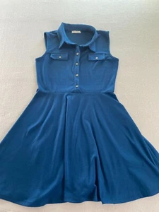 Agaci Fit & Flare Dress Womens Size 30 Blue Collared Button Sleeveless Pullover - Picture 1 of 9