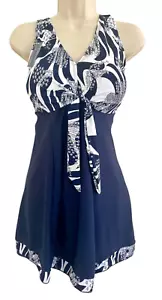 Summer Mae Navy White Swim Dress 2XL. 1-Piece W/ Built-In Boy Shorts & Bra New - Picture 1 of 11