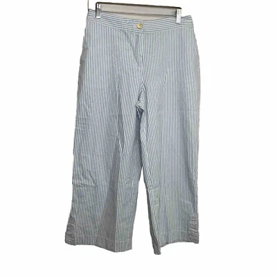 Ruby Rd. Women’s Blue White Striped 100% Cotton Wide Leg Capri Pants Size 8 NWT - Image 1 of 4