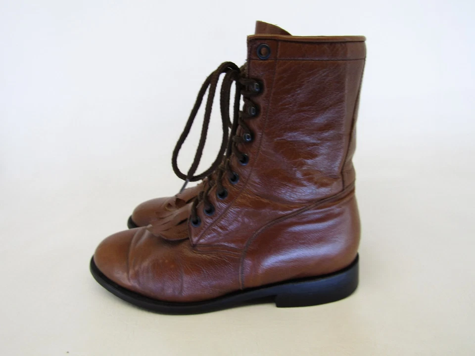 Ben Miller Womens Size 7 B Brown Leather Laces Kilt Cowboy Western Boots - Image 1 of 4