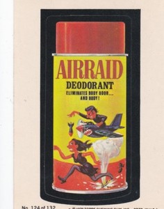 1979 Topps Wacky Packages 124/132 Trading Sticker, Airraid Deodorant, EX+