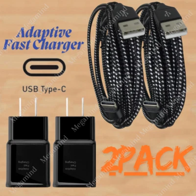 USB Fast Charger Wall Power Adapter 10Ft Type C Cable For Samsung iPhone 15 16 - Image 1 of 4