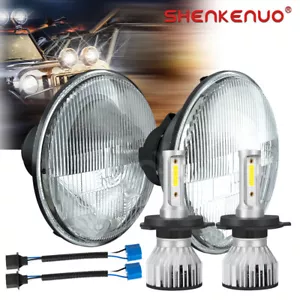 7 Inch led GLASS Headlight Round, ORIGINAL CLASSIC LOOK Conversion Chrome pair - Picture 1 of 24