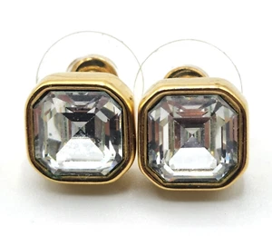 Aretes vintage SAL Swarovski enchapados en oro con cristal facetado transparente - Imagen 1 de 4