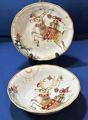 2 cuencos de reno Williams Sonoma TWAS THE NIGHT BEFORE CHRISTMAS sopa cereal Foto 1 de 4