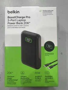 NEW Belkin BoostCharge Pro 3-Port Laptop Power Bank 20K 65W BPB020BTBK - Picture 1 of 3