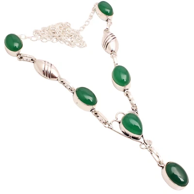 Verde Onice Gemma Placcato Argento Handmade Gioielli Collana Regalo 21 G N-878 - Immagine 1 di 3