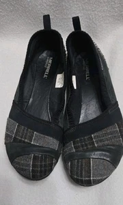 Merrell Braken Barefoot Ballet Flat Shoes Womens 7.5 Black Gray Plaid Vibram - Picture 1 of 17
