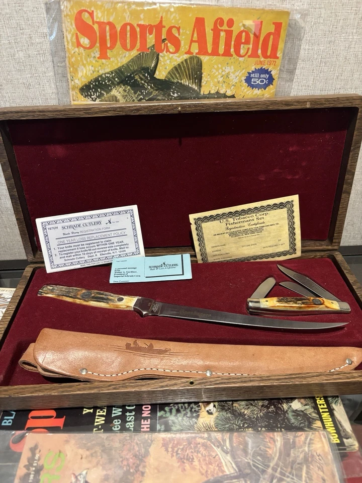 Conjunto raro de pescador Copenhagen Schrade Uncle Henry STAG - Imagem 1 de 4