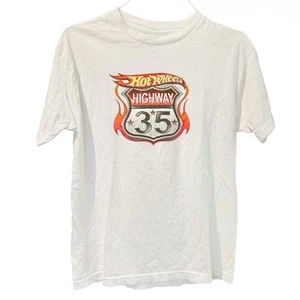 Vintage 2002 Hot Wheels Highway 35 White Graphic T-Shirt Red Flame Logo Men Med - Picture 1 of 6