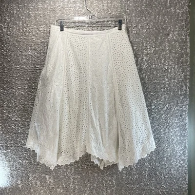 Falda Lauren Ralph Lauren Blanca Algodón Bordado Mixto Panel Ojales Línea A Foto 1 de 4