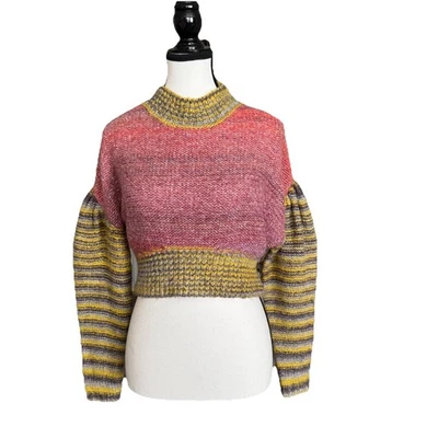 Suéter Recortado Urban Outfitters Lennon Rosa Amarillo Rayas Manga Caída Talla Xs Foto 1 de 4