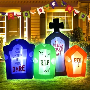 6FT Halloween Inflatable Tombstones Set Decora Halloween Blow Up Decor with L... - Picture 1 of 8