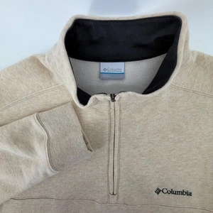Columbia Quarter Zip Pullover Sweater Mens L Beige Long Sleeve Fleece Lined - Picture 1 of 11
