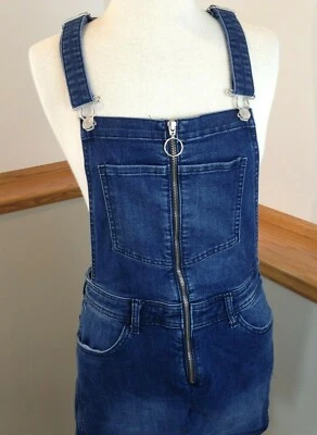 H & M 3/4 Zip Blue Denim Overall Adjustable-Strap Bib Skirt Women's Size 6 - Image 1 of 4
