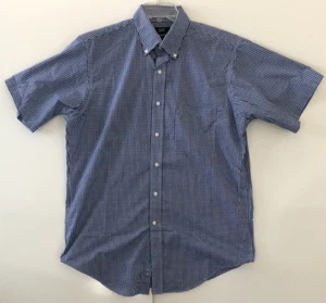 Berkley Jensen Men's Short Sleeve Button Down Shirt Medium Blue Checked Cotton - Picture 1 of 2