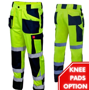 Professional High-Visibility Work Trousers with Knee Pads Hi-Vis Yellow & Black - Picture 1 of 7