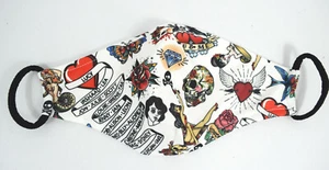 Traditional Tattoo Art Print Handmade Colorful Face Mask - Washable Mask - Picture 1 of 13
