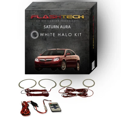 White Angel Eye LED Halo kit & RF Remote for 2007-2009 Saturn Aura Headlights - Image 1 of 4