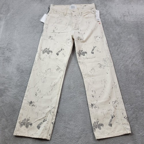 Urban Outfitters BDG Skate Fit Jeans Mens 30X31 Ivory Doodle Print