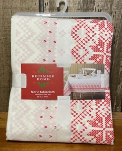 December Home Fabric Tablecloth 60x84 Christmas Fair Isle Red White - Picture 1 of 4