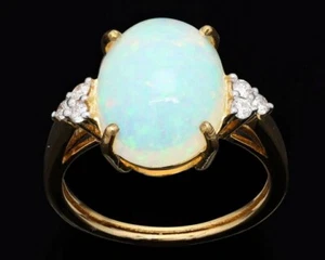 Natural Ethiopian Oval Opal With CZ Wedding Ring 925 Silver October Gemstone - Picture 1 of 10