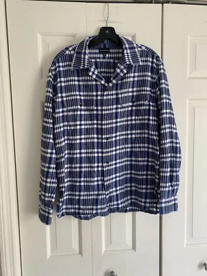 Club Monaco Blue White Navy Brushed Cotton Flannel Shirt Men XS - Image 1 of 3