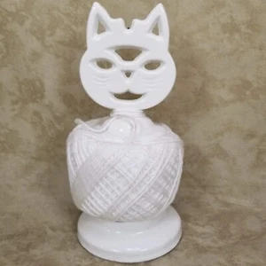 VTG White Cat Cast Iron String Holder 6-1/2" Kitchen Twine Dispenser w/ Cutter - Picture 1 of 7