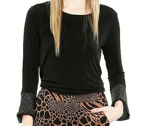 Michael Kors Women's Blouse Classic Black Size Large L Studded Sleeve #265