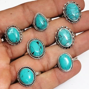 Gift Gorgeous Turquoise Gemstone 925 Sterling Silver Plated Wholesale Lot Rings - Picture 1 of 3