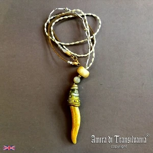 ethnic tribale necklace pendant amulet jewelry wild horn hunter chain bones bib - Picture 1 of 24
