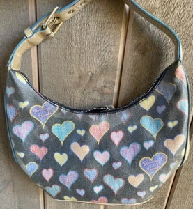 Vintage Dooney & Bourke Crayon Heart Canvas Coated Black Shoulder Bag Purse - Picture 1 of 9