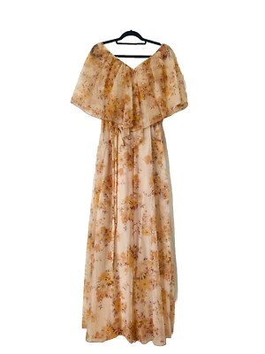 Vintage Brautjungfernkleid 70er Festkleid Abschlussball Chiffon Maxi Boho braun orange 32" - Bild 1 von 4