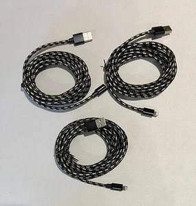 LOT OF (3) 10 Foot Chargers Cable For iPhone 11/X/8/7/SE Nylon Braided 10 Feet - Picture 1 of 1