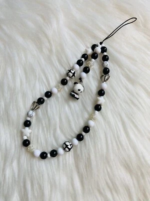 Y2k Panda Beaded Phone Charm Strap black White New Handmade Birthday Gift - Image 1 of 2