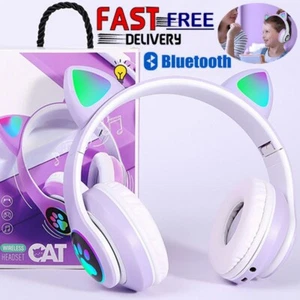 Kinder Bluetooth 5.0 Kopfhörer Katzenohren LED Leuchtend Headset mit Mikrofon - Bild 1 von 17