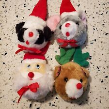 4 Vtg Xmas Door Knob Covers Teddy Bear, Santa ,Doggie & Mouse Holiday Home Decor