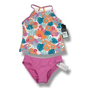 Speedo Girls' Two-Piece Tankini Swimsuit Thin Strap Cyclamen Size 8 NWT - Picture 1 of 3