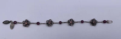 Liz Palacios Bracelet Flowers Swarovski Crystal Disks Pink on Silver-tone 7” — 第 1/3 张图片