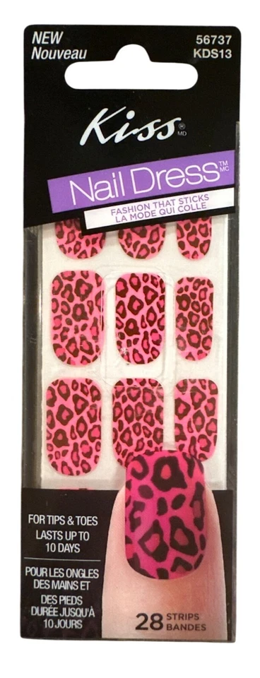 Pegatinas para vestir de uñas Kiss 28 tiras/diseño de leopardo rosa + negro Foto 1 de 1
