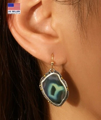 Fashion Vintage Gold Women Earrings  Elegant Amethyst Geometric Cut Hook 1370 - Image 1 of 3