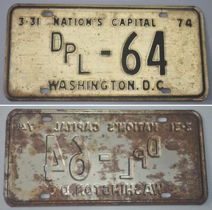 1974 U.S. Nation's Capital WASHINGTON D.C. Diplomatic Car Plate # DPL-64 - Picture 1 of 4