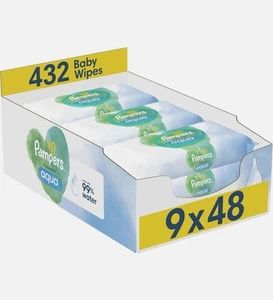 Pampers Harmonie Aqua Baby Wipes 9x48, 99% Water pH Balanced - Picture 1 of 2
